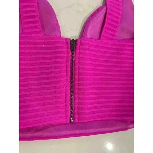 Express Hot Pink Ribbed Zip Up Crop Top Women’s Size Large - Picture 4 of 6